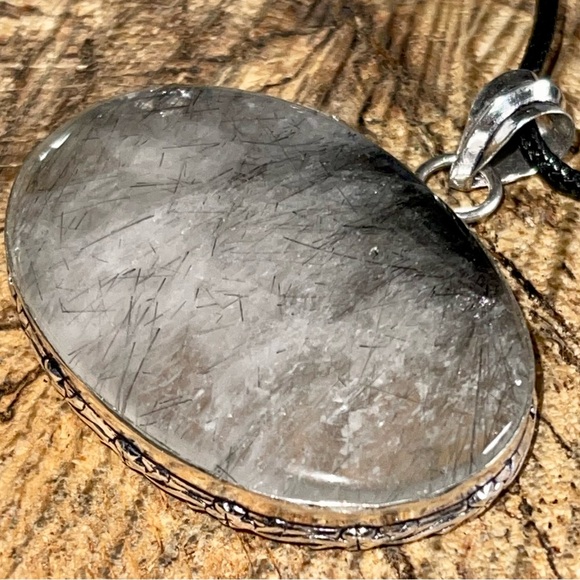 Large Oval Black Rutilated Quartz Pendant 1 7/8”x 1 7/8” - Picture 3 of 12